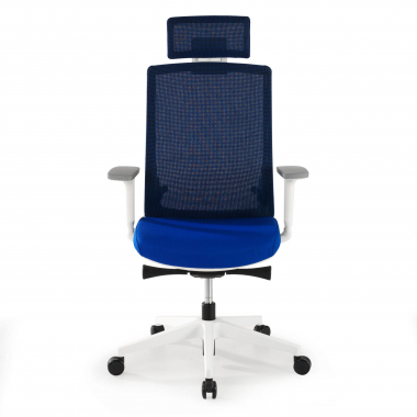 chaise de bureau blanc bleu boston maille accoudoirs reglables 3d appui tete 5