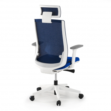 chaise de bureau blanc bleu boston maille accoudoirs reglables 3d appui tete 6