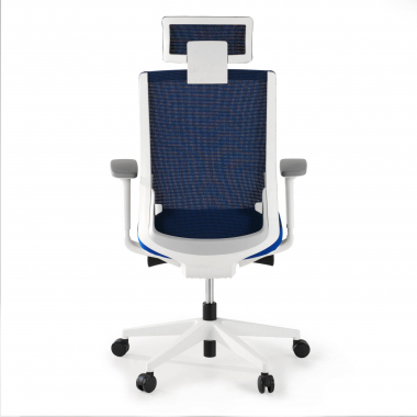chaise de bureau blanc bleu boston maille accoudoirs reglables 3d appui tete 7