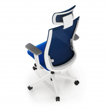 chaise de bureau blanc bleu boston maille accoudoirs reglables 3d appui tete 9