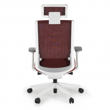chaise de bureau blanc rouge boston maille accoudoirs reglables 3d appui tete 7