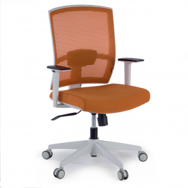 chaise ergonomique blanc orange structure blanche maille accoudoirs reglables 1d soutien lombaire 1
