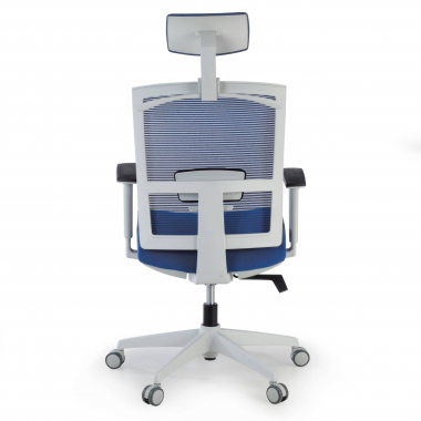 chaise ergonomique blanc bleu structure blanche appui tete maille accoudoirs reglables 1d soutien lombaire appui tete 6