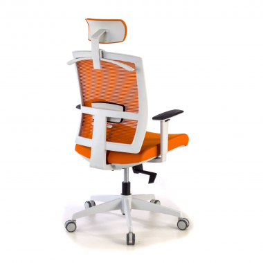 chaise ergonomique blanc orange structure blanche appui tete maille accoudoirs reglables 1d soutien lombaire appui tete 7