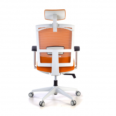 chaise ergonomique blanc orange structure blanche appui tete maille accoudoirs reglables 1d soutien lombaire appui tete 6
