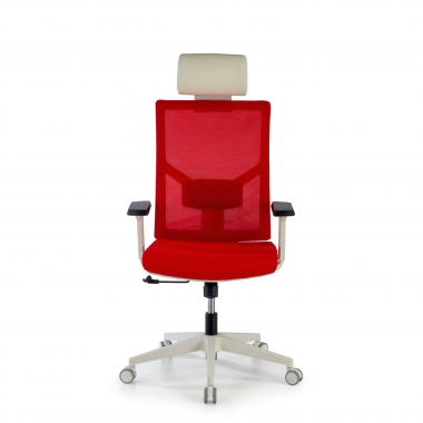 chaise de bureau blanc rouge structure blanche appui tete maille accoudoirs reglables 1d soutien lombaire appui tete 4