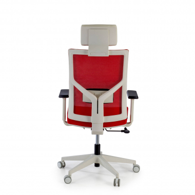 chaise de bureau blanc rouge structure blanche appui tete maille accoudoirs reglables 1d soutien lombaire appui tete 8