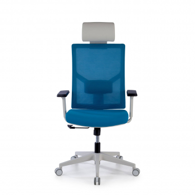 chaise de bureau blanc bleu structure blanche appui tete maille accoudoirs reglables 1d soutien lombaire appui tete 4