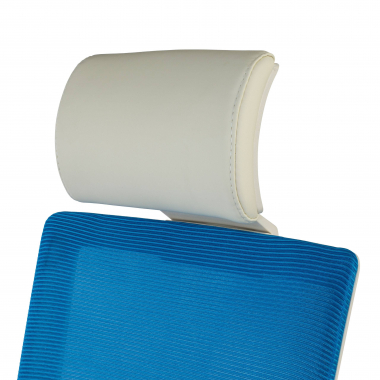 chaise de bureau blanc bleu structure blanche appui tete maille accoudoirs reglables 1d soutien lombaire appui tete 8
