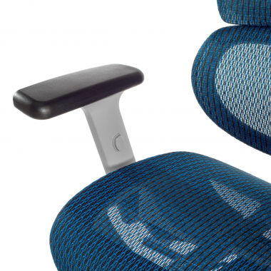 chaise ergonomique blanc bleu structure blanche maille accoudoirs reglables 3d double soutien lombaire appui tete 6