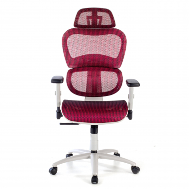 chaise ergonomique blanc rouge structure blanche maille accoudoirs reglables 3d double soutien lombaire appui tete 5