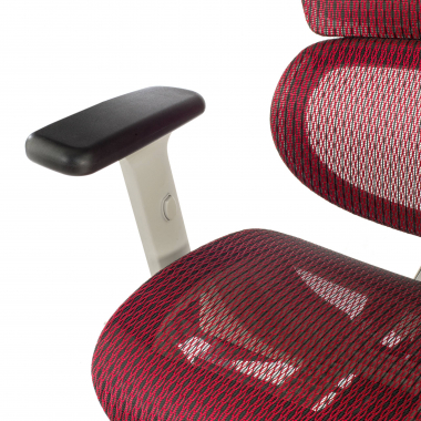 chaise ergonomique blanc rouge structure blanche maille accoudoirs reglables 3d double soutien lombaire appui tete 6