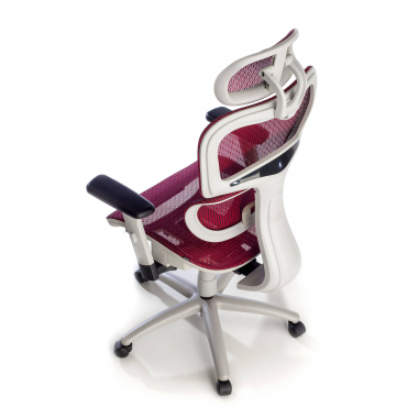 chaise ergonomique blanc rouge structure blanche maille accoudoirs reglables 3d double soutien lombaire appui tete 8