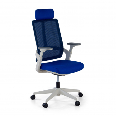 chaise de bureau pas cher blanc bleu structure blanche maille accoudoirs reglables 4d soutien lombaire appui tete 1