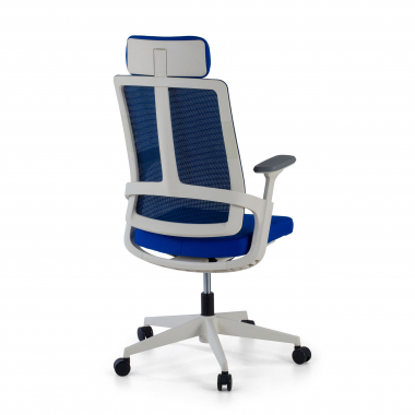 chaise de bureau pas cher blanc bleu structure blanche maille accoudoirs reglables 4d soutien lombaire appui tete 6