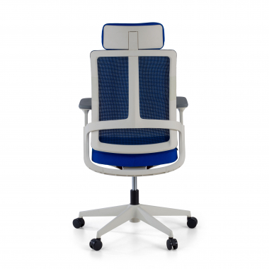 chaise de bureau pas cher blanc bleu structure blanche maille accoudoirs reglables 4d soutien lombaire appui tete 7