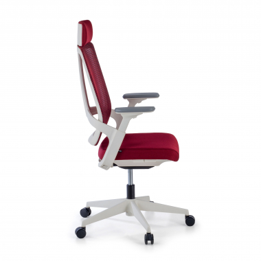 chaise de bureau pas cher blanc rouge structure blanche maille accoudoirs reglables 4d soutien lombaire appui tete 5