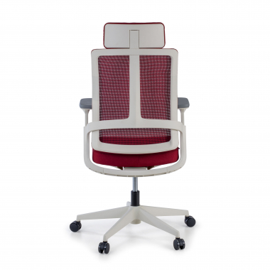 chaise de bureau pas cher blanc rouge structure blanche maille accoudoirs reglables 4d soutien lombaire appui tete 8