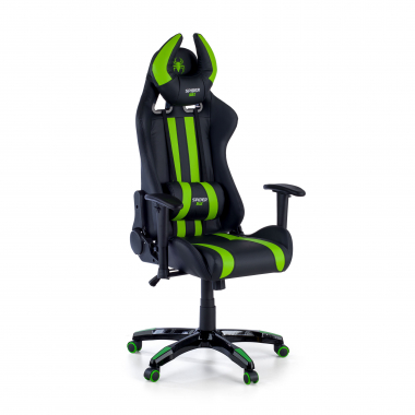 chaise gaming vert spider simil cuir accoudoirs mobiles coussin lombaire et cervical appui tete 1