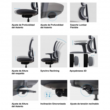 chaise ergonomique noir bjorg maille accoudoirs reglables 3d soutien lombaire appui tete 10