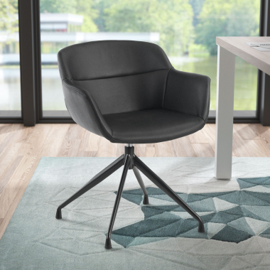 chaise de conference noir noir base pyramide simil cuir accoudoirs rembourres 2