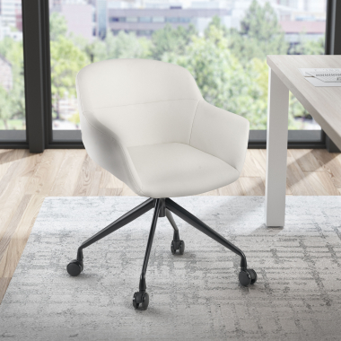 chaise de conference noir blanc avec roulettes simil cuir accoudoirs rembourres 2
