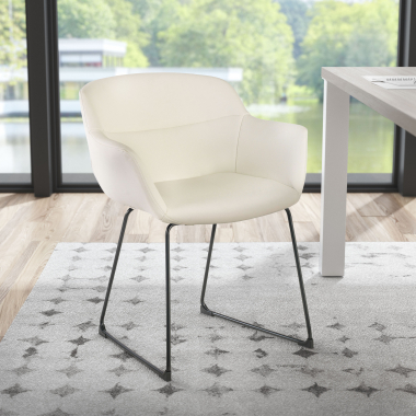 chaise de conference blanc pietement luge simil cuir accoudoirs fixes 2