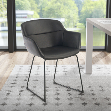 chaise de conference noir pietement luge simil cuir accoudoirs fixes 2