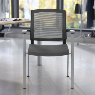 chaise visiteur gris adam maille accoudoirs fixes 2