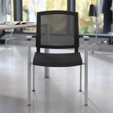 chaise visiteur noir adam maille accoudoirs fixes 2