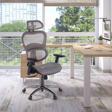 chaise ergonomique gris structure noire maille accoudoirs reglables 3d double soutien lombaire appui tete 2