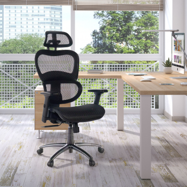 chaise ergonomique noir structure noire maille accoudoirs reglables 3d double soutien lombaire appui tete 2