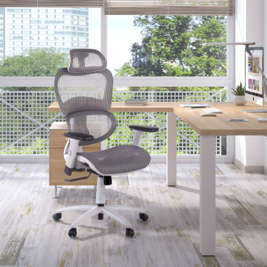 chaise ergonomique blanc gris structure blanche maille accoudoirs reglables 3d double soutien lombaire appui tete 2