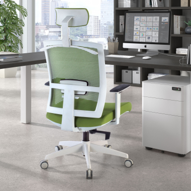 chaise ergonomique blanc vert structure blanche appui tete maille accoudoirs reglables 1d soutien lombaire appui tete 2