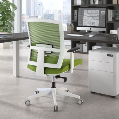chaise ergonomique blanc vert structure blanche maille accoudoirs reglables 1d soutien lombaire 2
