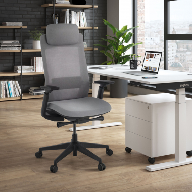 chaise ergonomique gris structure noire tissu accoudoirs reglables 3d 2