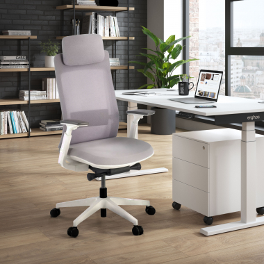 chaise ergonomique blanc gris structure blanche tissu accoudoirs reglables 3d 2