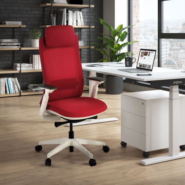 chaise ergonomique blanc rouge structure blanche tissu accoudoirs reglables 3d 2