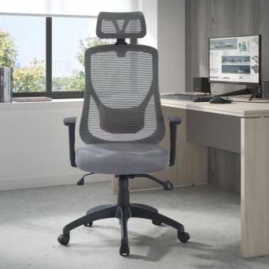 chaise de bureau gris lake maille accoudoirs reglables 1d soutien lombaire appui tete 2