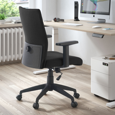 chaise pivotante noir kobe tissu accoudoirs fixes soutien lombaire 2