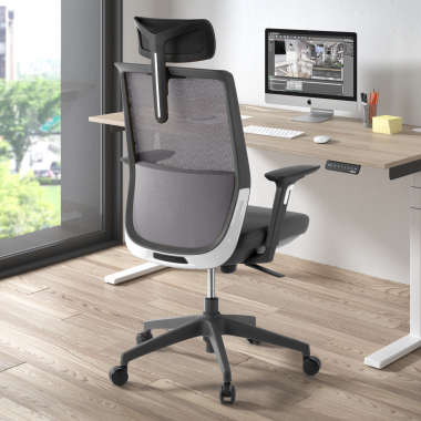 chaise de bureau gris rouge avec appui tete maille accoudoirs reglables 3d appui tete 2