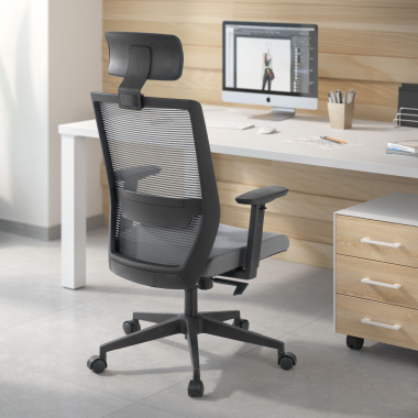 chaise pivotante gris avec appui tete maille accoudoirs mobiles soutien lombaire appui tete 2