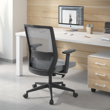 chaise pivotante gris sans appui tete maille accoudoirs mobiles soutien lombaire 2