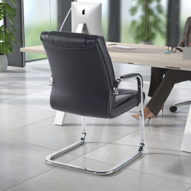 chaise de conference noir pietement luge similicuir simil cuir accoudoirs rembourres 2