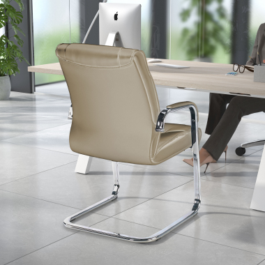 chaise de conference beige pietement luge cuir naturel cuir authentique accoudoirs rembourres 2