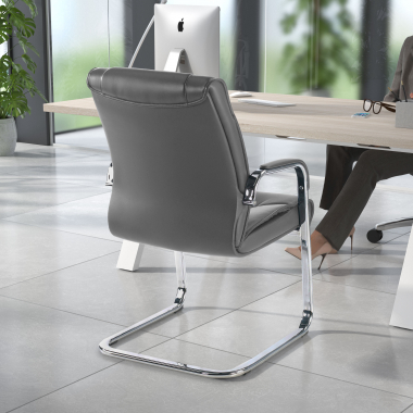 chaise de conference gris pietement luge cuir naturel cuir authentique accoudoirs rembourres 2