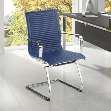 chaise de conference bleu structure chromee similicuir simil cuir accoudoirs fixes 2