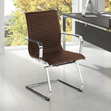 chaise de conference marron structure chromee similicuir simil cuir accoudoirs fixes 2