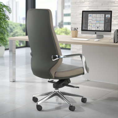 fauteuil de bureau gris dossier haut bicolore simil cuir accoudoirs rembourres 2