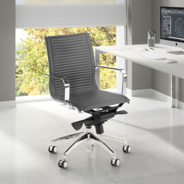 fauteuil de bureau gris structure chromee similicuir simil cuir accoudoirs fixes 2